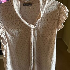 Adrianna Papell Cream Eyelet Tie-Neck Cap Sleeve Blouse